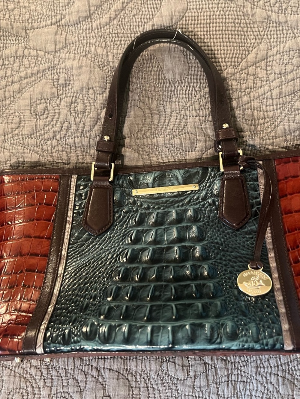 Brahmin Tote Tricolor Teal with Browns, No Long Strap